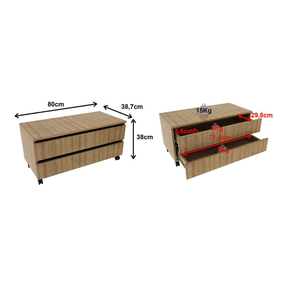 Ver imagem 3 de Gabinete Banheiro 2 Gavetas com Rodízios 80cm Multimóveis CR10083