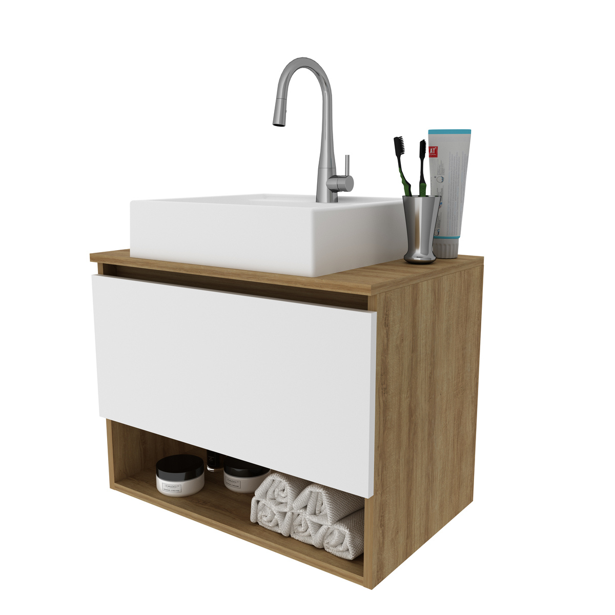 Ver imagem 2 de Gabinete Banheiro 1 Porta 60cm Suspenso Multimóveis CR10086 Amêndoa/Branco
