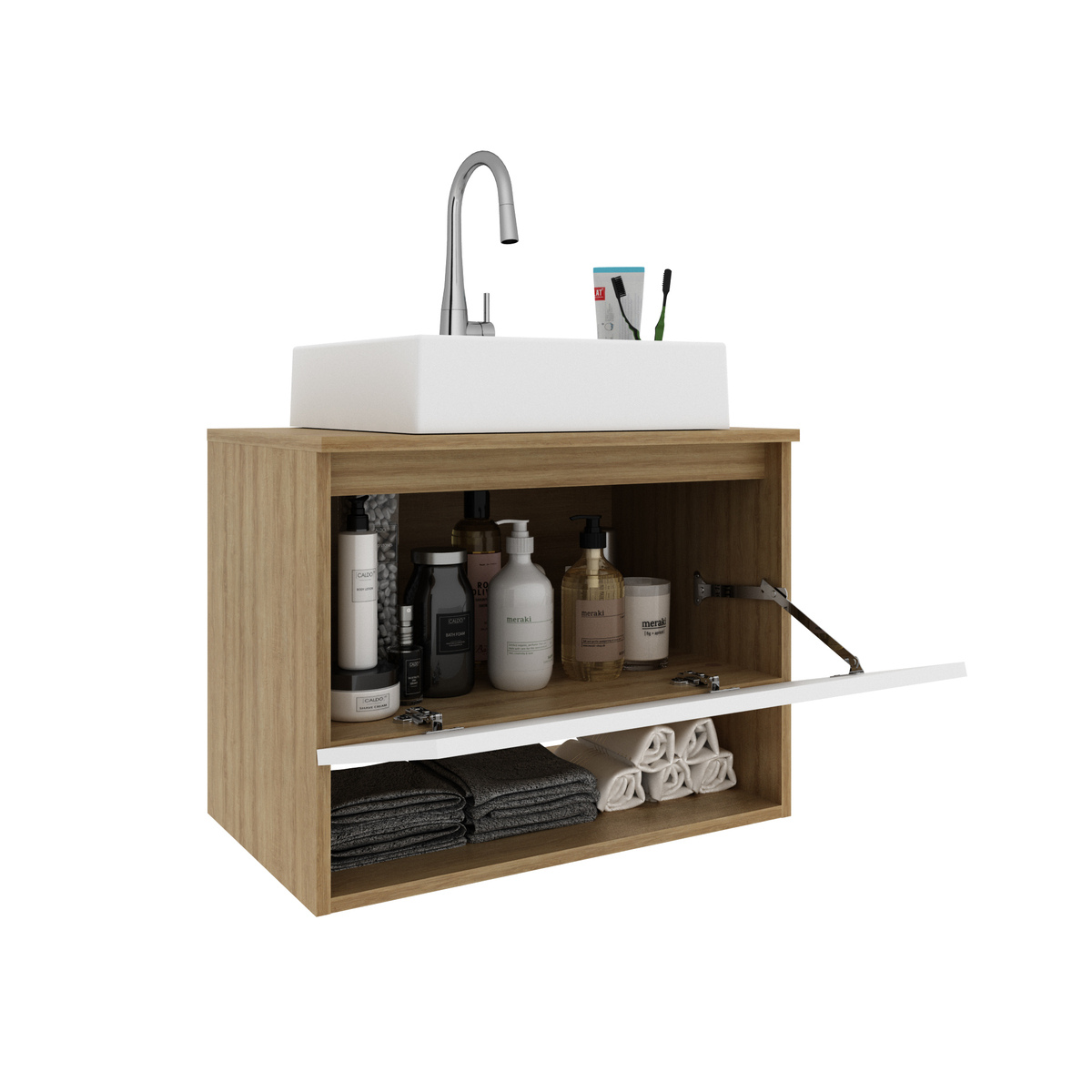 Ver imagem 3 de Gabinete Banheiro 1 Porta 60cm Suspenso Multimóveis CR10086 Amêndoa/Branco