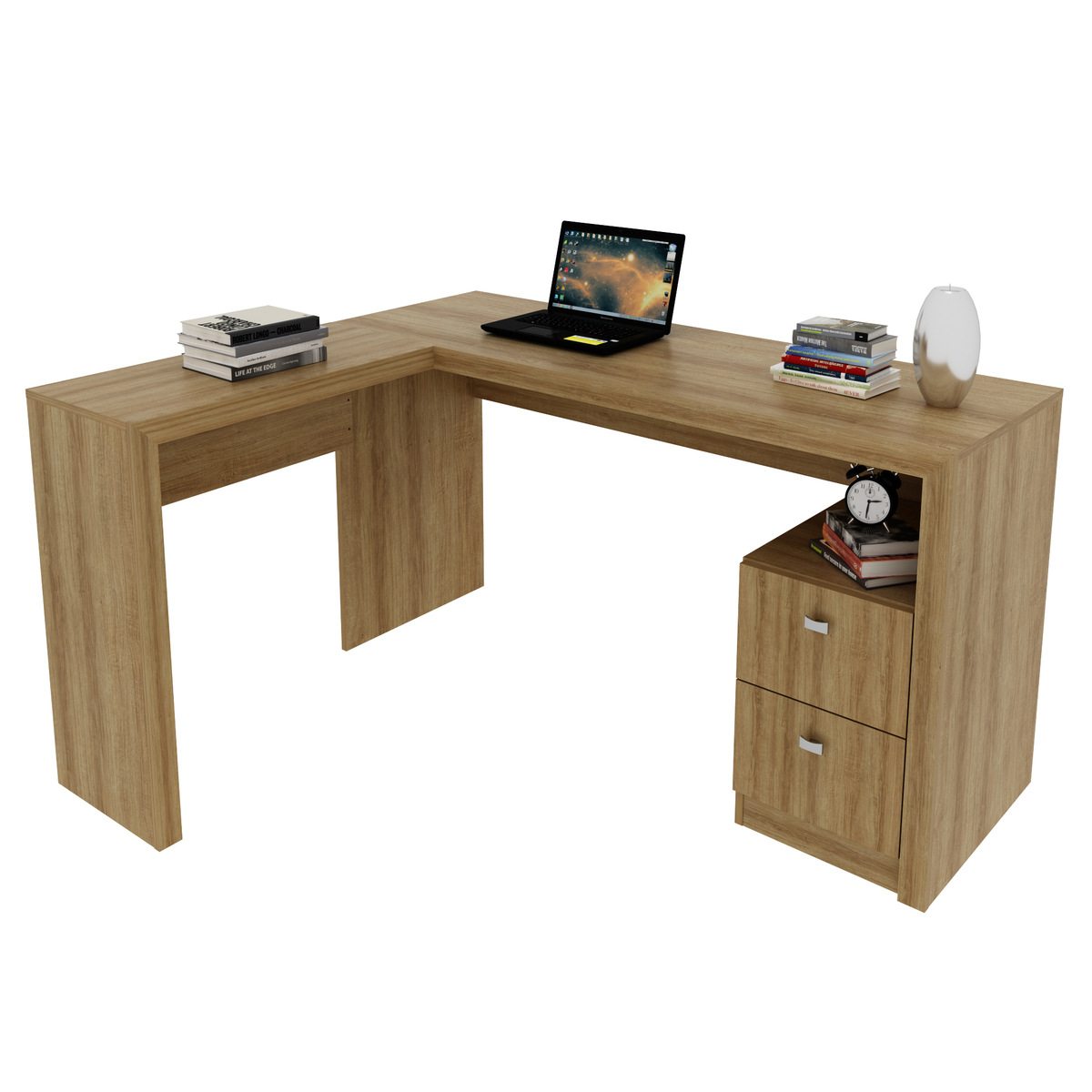 Ver imagem 2 de Escrivaninha/Mesa Escritório de Canto com 2 gavetas Multimóveis CR25032 Amendoa