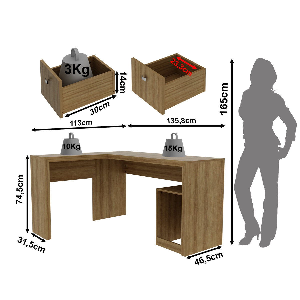 Ver imagem 6 de Escrivaninha/Mesa Escritório de Canto com 2 gavetas Multimóveis CR25032 Amendoa