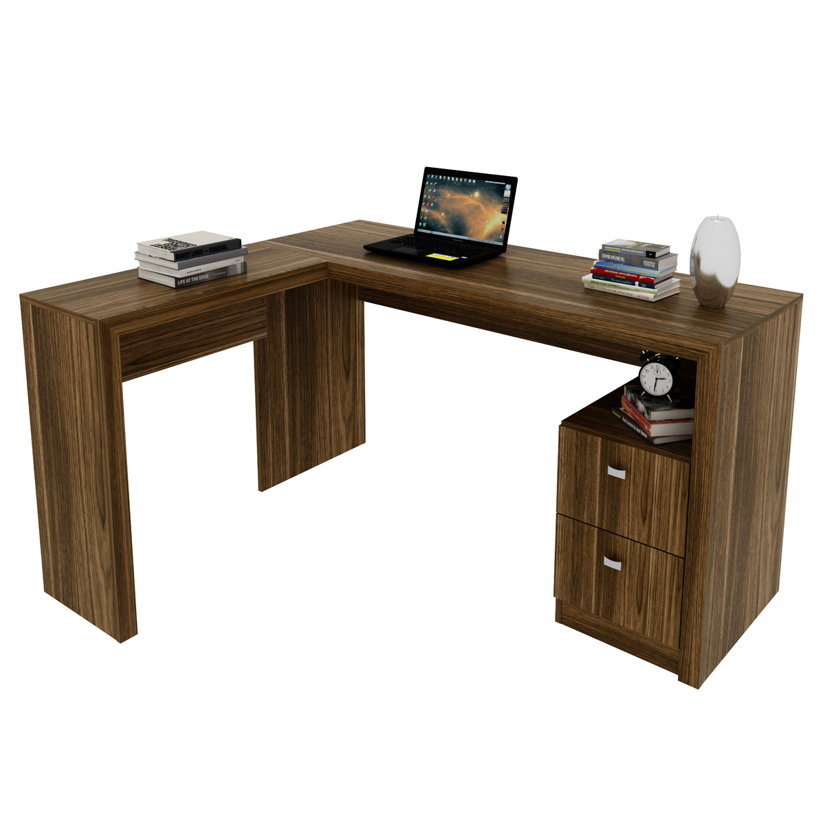 Ver imagem 2 de Escrivaninha/Mesa Escritório de Canto com 2 gavetas Multimóveis CR25032 Nogal