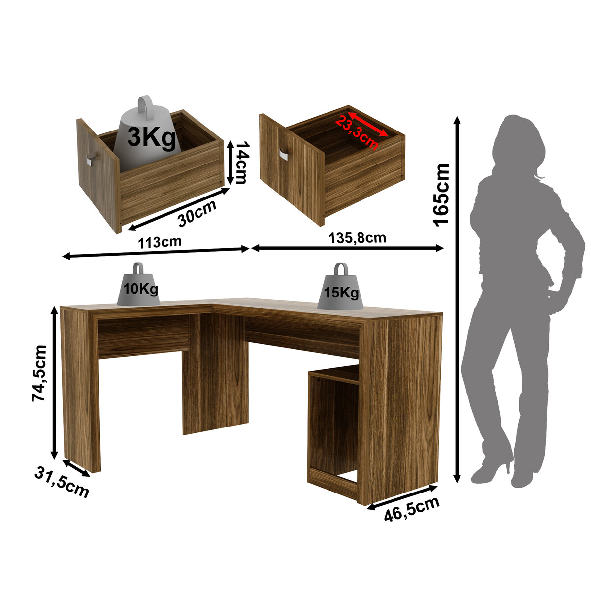 Ver imagem 6 de Escrivaninha/Mesa Escritório de Canto com 2 gavetas Multimóveis CR25032 Nogal