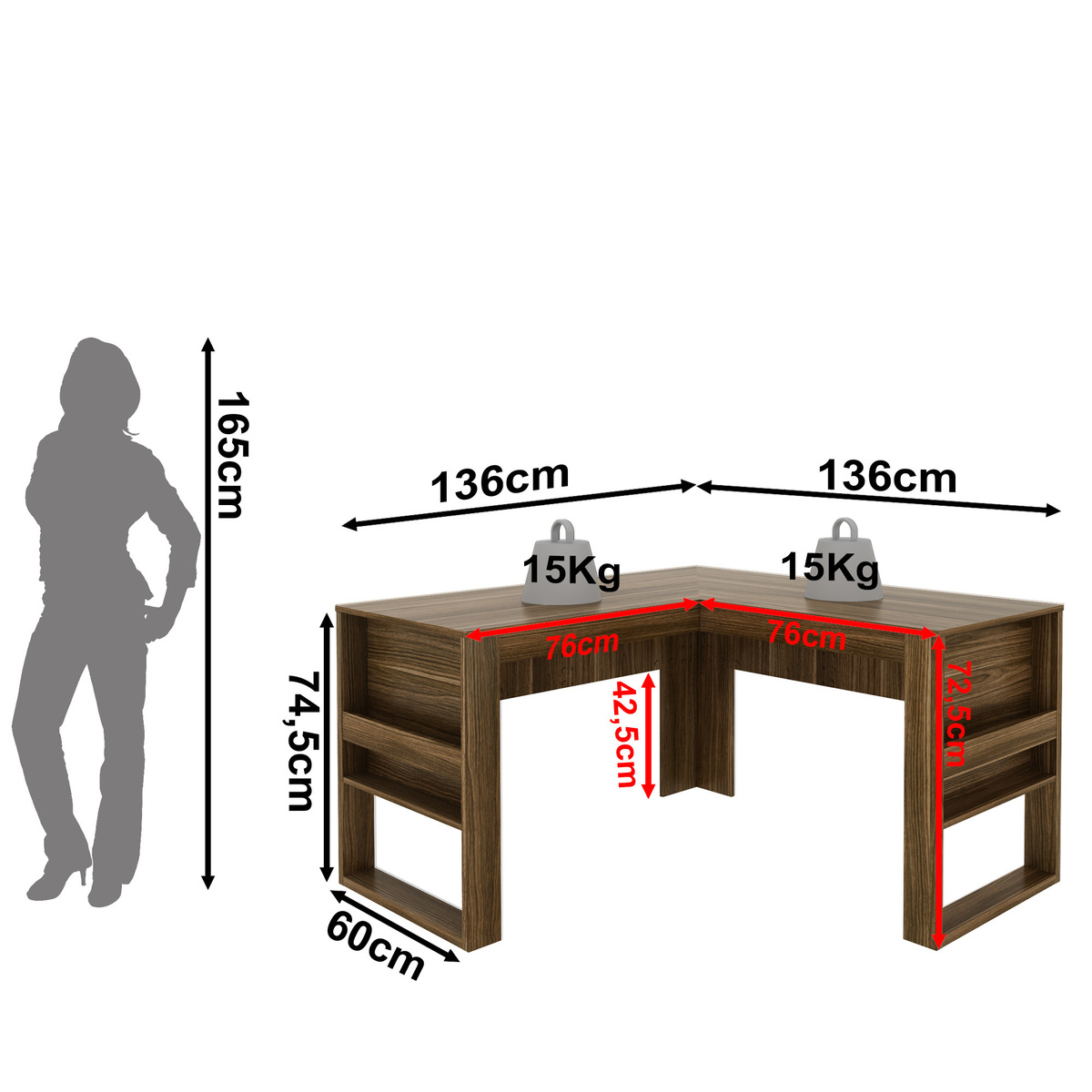 Ver imagem 7 de Mesa Escritório de Canto Multimóveis CR25042 Nogal