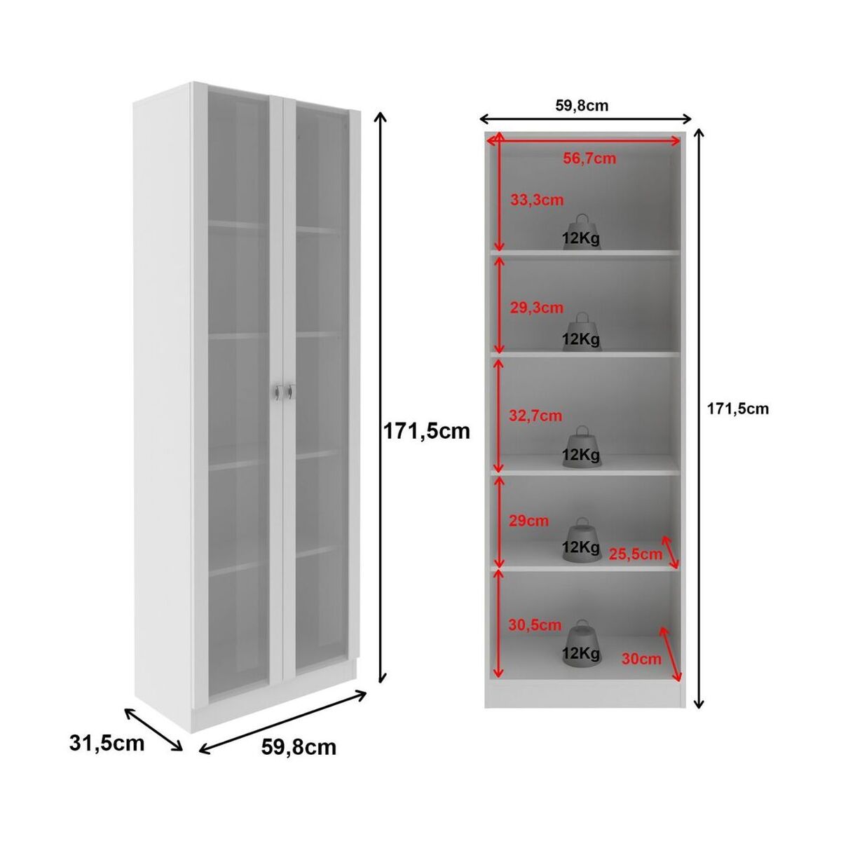 Ver imagem 3 de Armário Estante com 2 Portas de Vidro Multimóveis CR25069 Branco