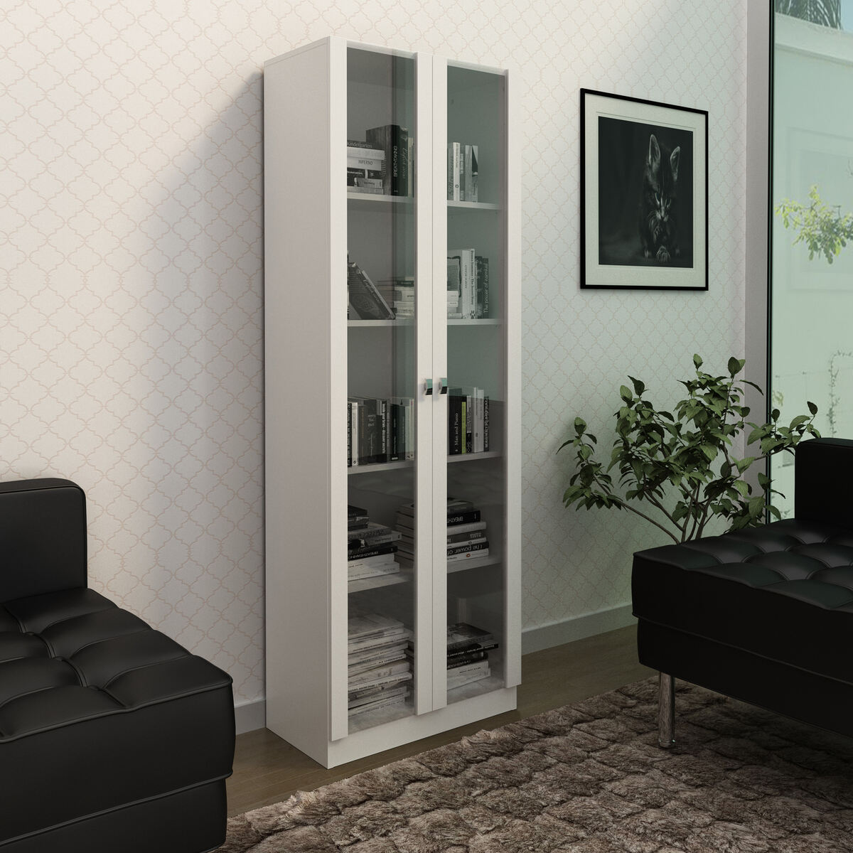 Armário Estante com 2 Portas de Vidro Multimóveis CR25069 Branco