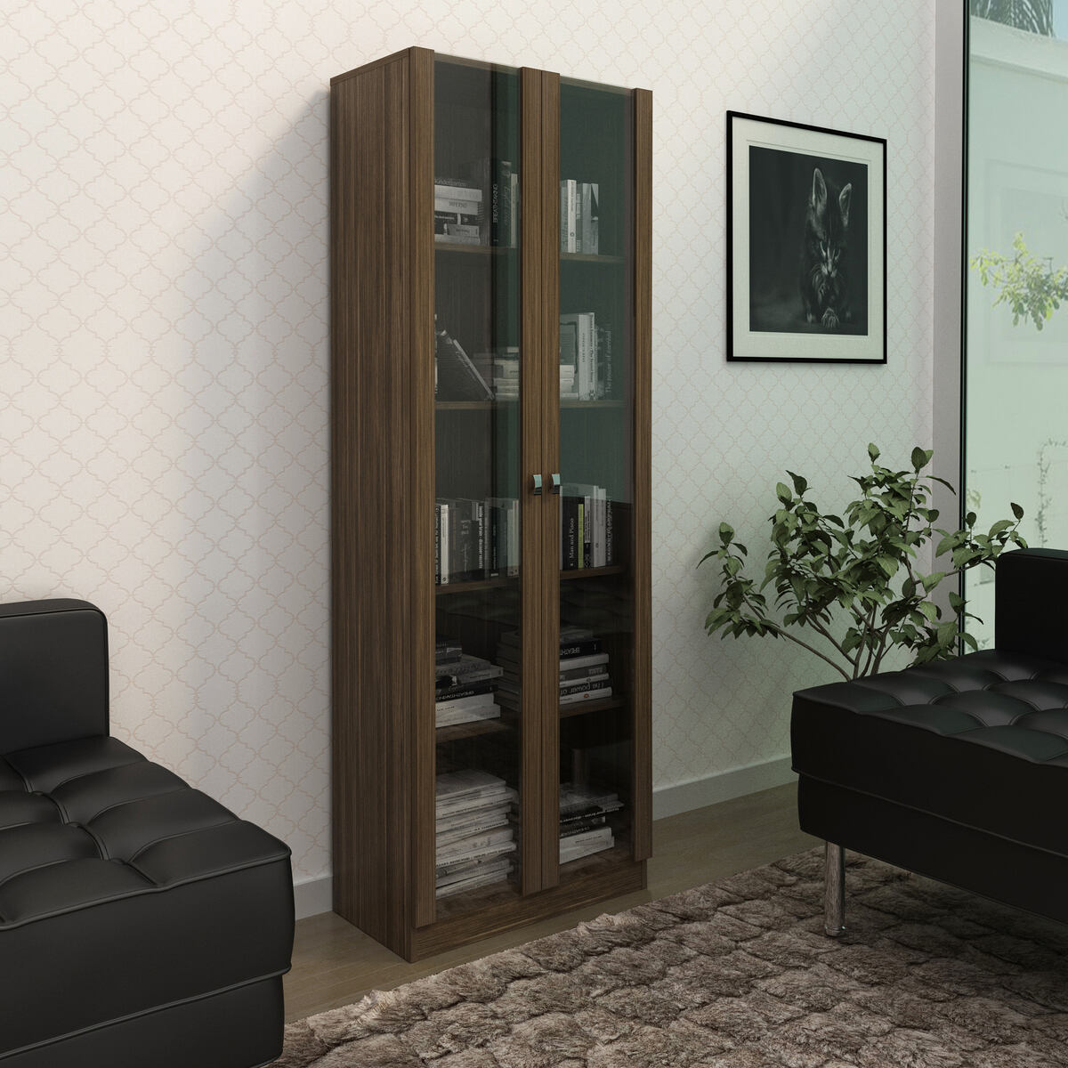 Ver imagem 1 de Armário Estante com 2 Portas de Vidro Multimóveis CR25069 Nogal