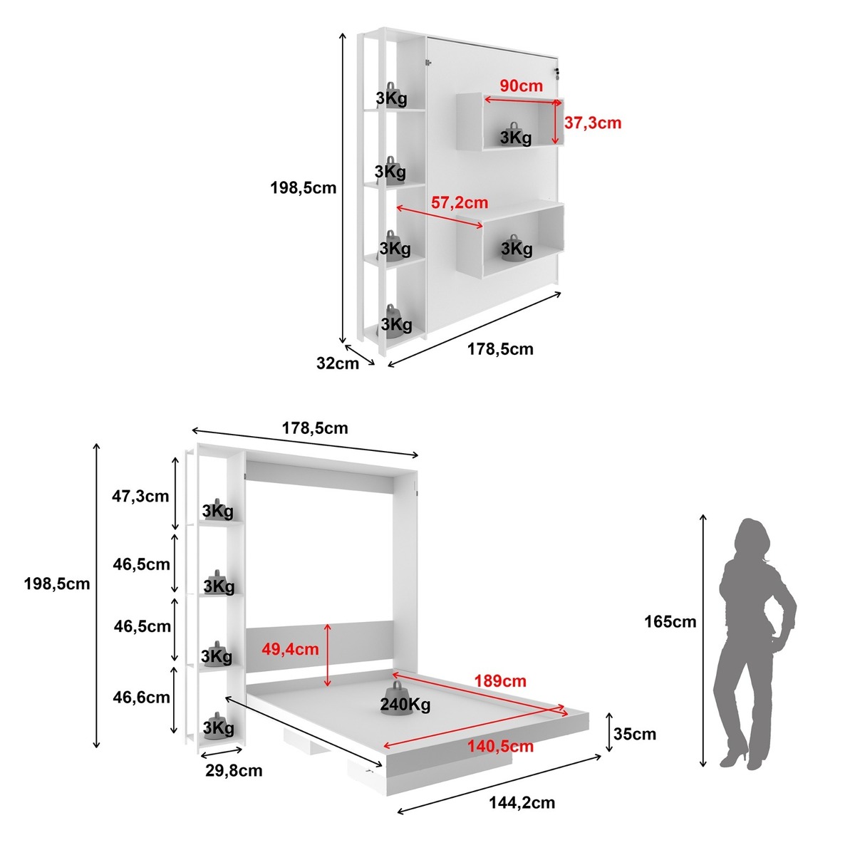 Ver imagem 4 de Cama Articulada Casal para Colchão 138 x 188 cm Multimóveis CR35034 Branca