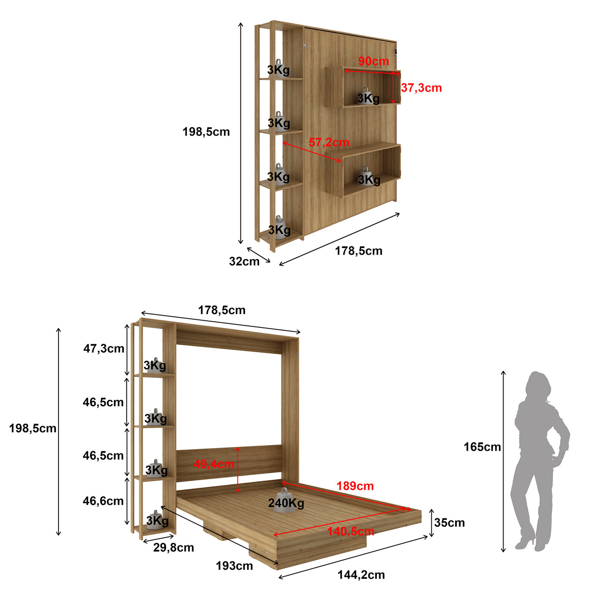 Ver imagem 4 de Cama Articulada Casal para Colchão 138 x 188 cm Multimóveis CR35034 Amendoa