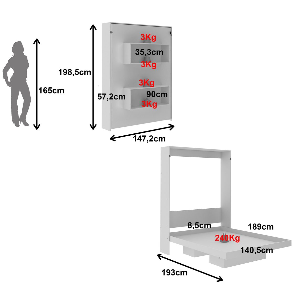 Ver imagem 5 de Cama Articulada Casal para Colchão 138 x 188 cm Multimóveis CR35036 Branca