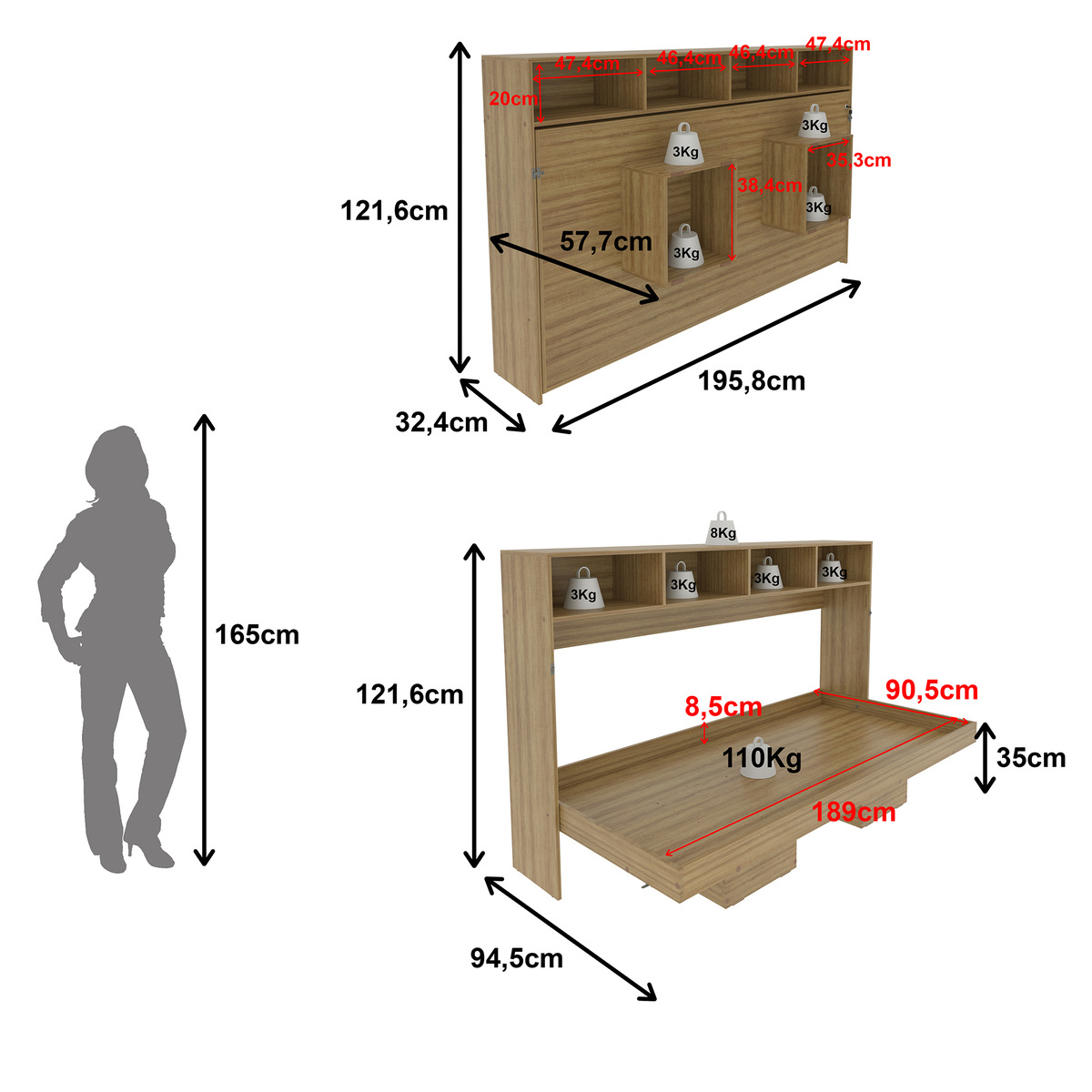 Ver imagem 7 de Cama Articulada Casal para Colchão 138 x 188 cm Multimóveis CR35036 Amendoa